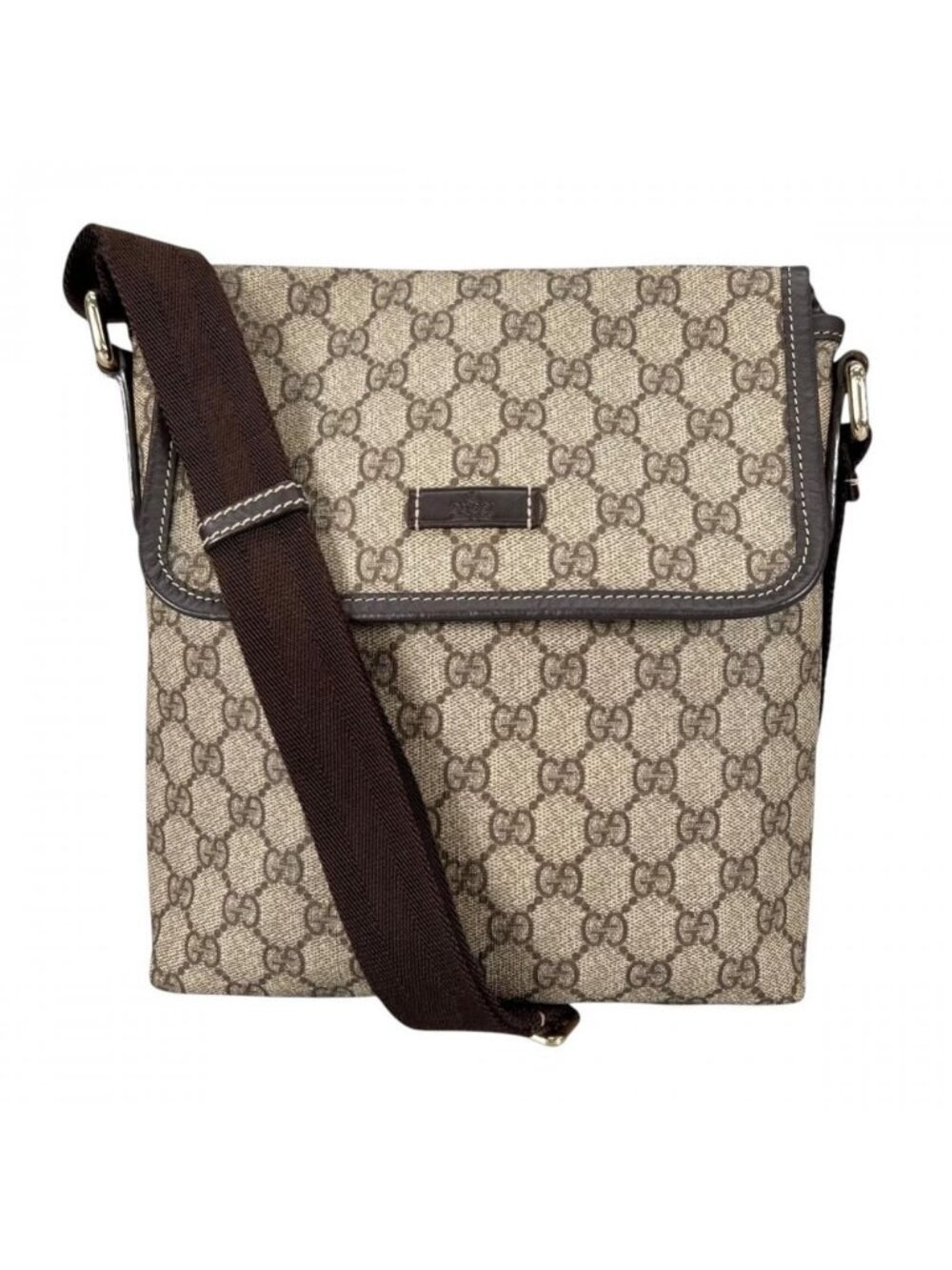 Gucci Shoulder Bag Crossbody GG Supreme Canvas Beige Gold Silver